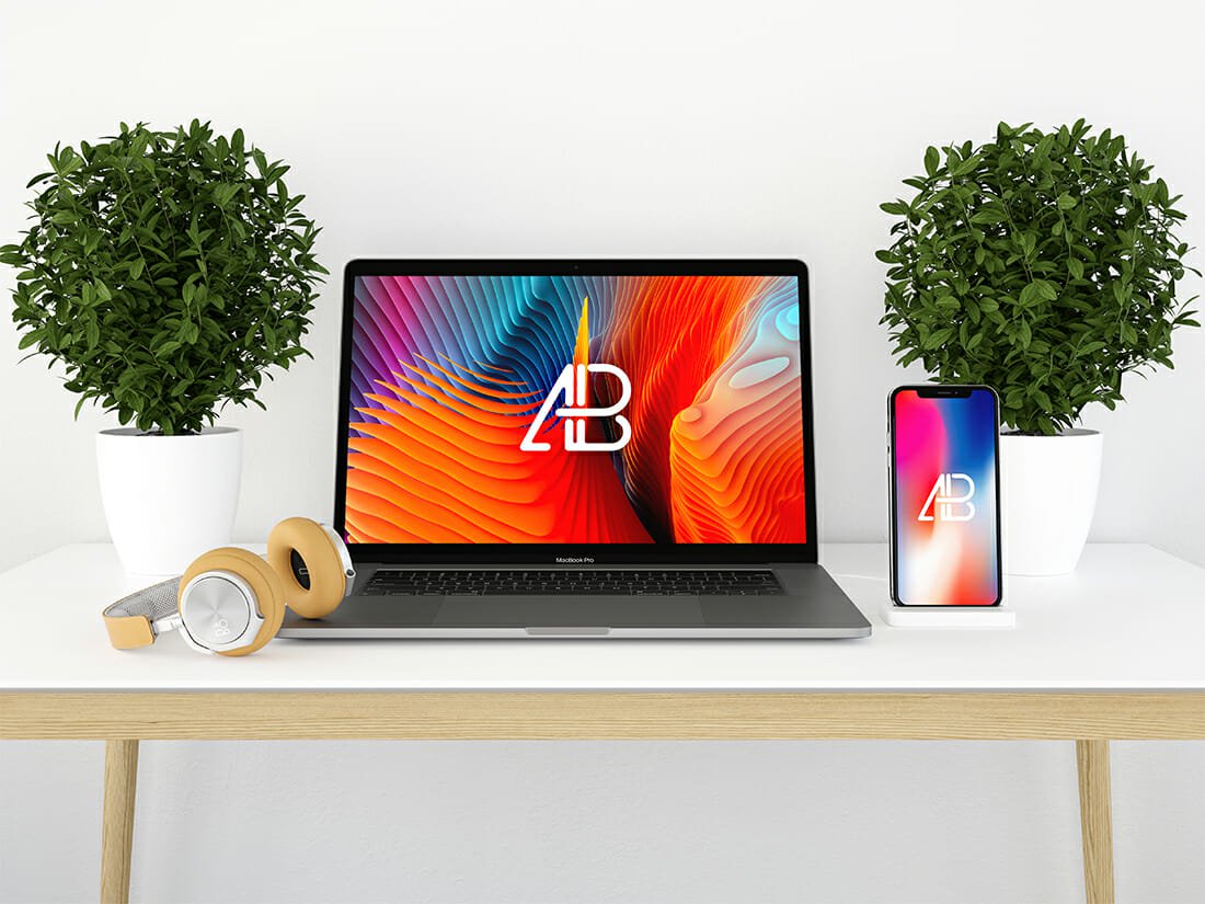 iphone x moderne et maquette de macbook pro vol.2