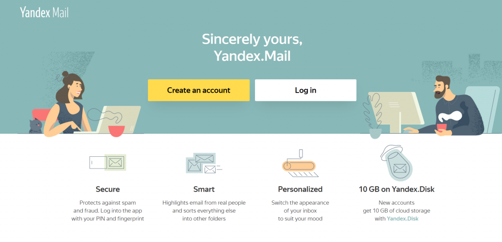 Alternatives à Gmail - Yandex mail
