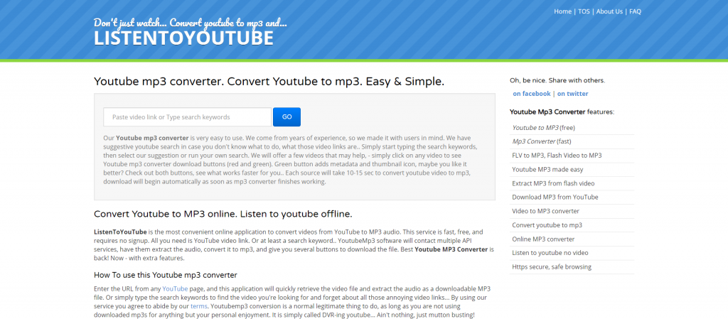 ListentoYoutube - Youtube mp3 converter online : Le service est un petit outil bien organisé et parfait pour l'utilisateur moyen. Il permet à une personne d'utiliser YouTube et son contenu comme elle le souhaite et où elle le souhaite, ce qui est formidable pour l'utilisateur.