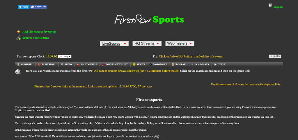FirstRowSports : Streaming Sport gratuit et illimité