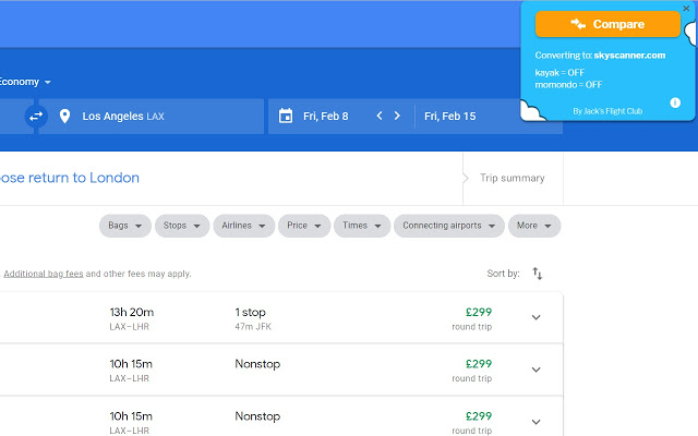 Extension Google Chrome : Flight Fare Compare - Google Flights Tool