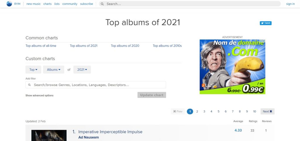 RateMyMusic - Liste des meilleurs albums en 2021