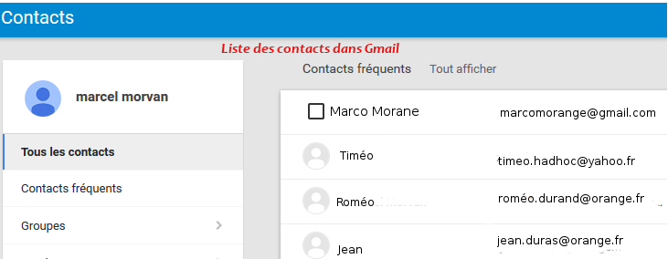 Comment afficher la liste de mes contacts ?