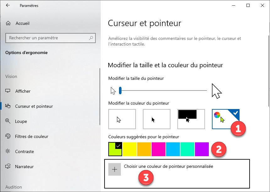 Comment changer la couleur du pointeur de la souris ?