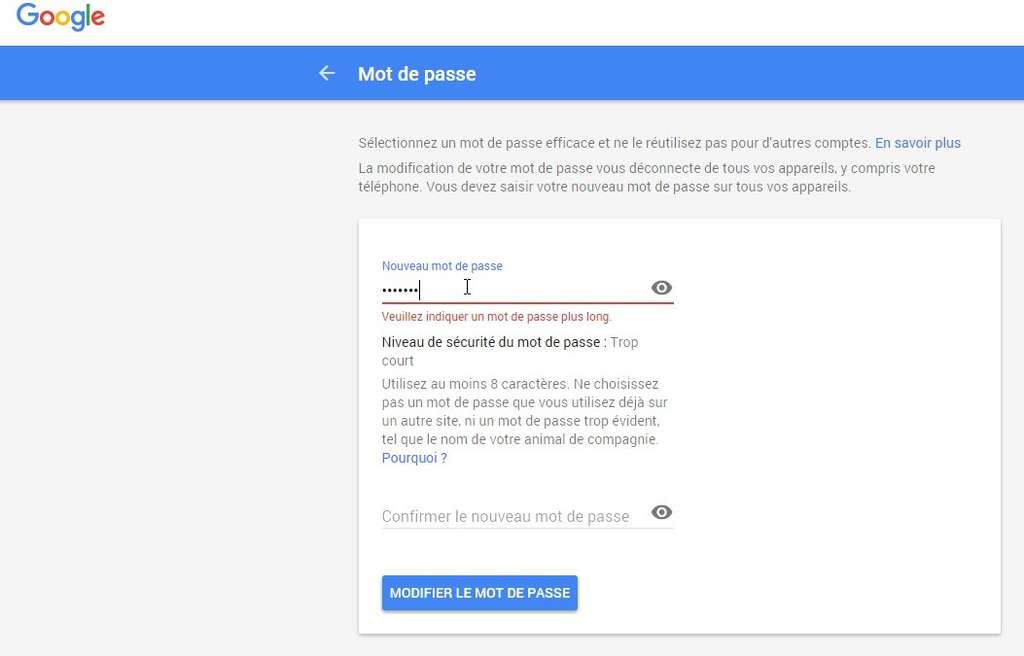 Comment changer le mot de passe de Gmail par telephone ?