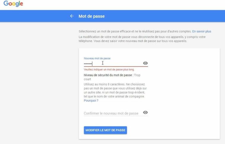 Comment changer le mot de passe de mon adresse mail Gmail ?