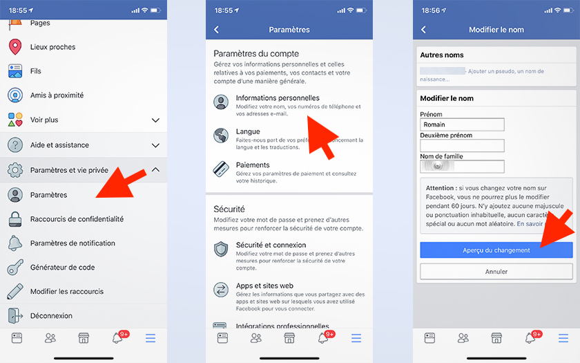 Comment changer le nom sur Facebook sur iPhone ?