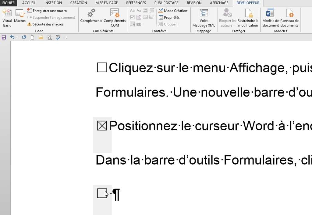 Comment faire pour cocher une case dans un document Word ?