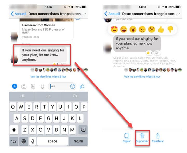 Comment faire pour effacer les messages ?