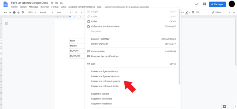 Comment faire un tableau sur Docs ?