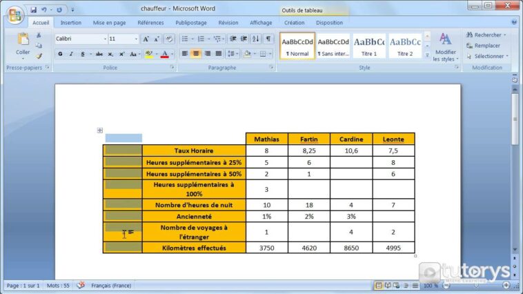 Comment faire un tableau sur Word Mobile ?