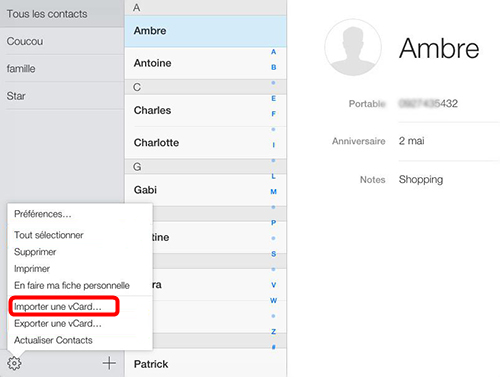 Comment importer Contact vCard dans Android ?