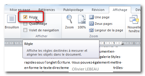 Comment mettre la règle sur page ?