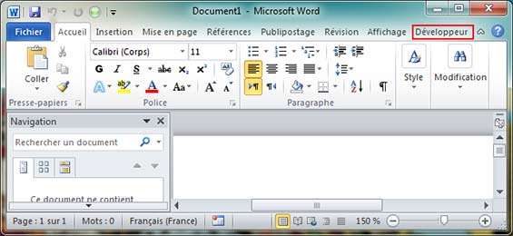 Comment mettre le développeur sur Word ?