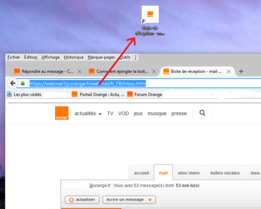 comment mettre la boite mail orange sur le bureau