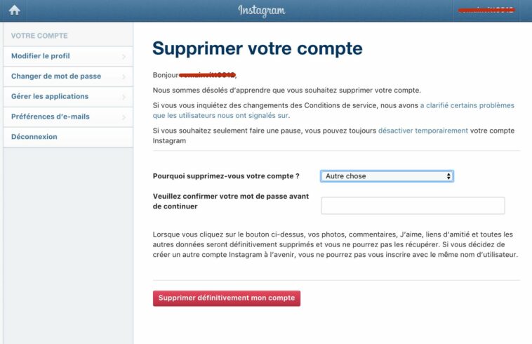 Comment supprimer le compte d'une personne Instagram ?