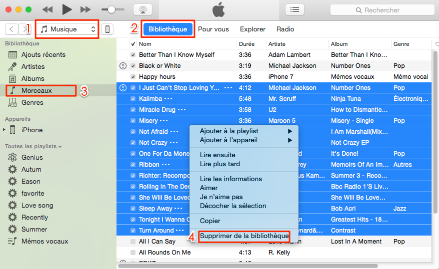 Comment supprimer toutes les musiques d'un coup sur iTunes ?