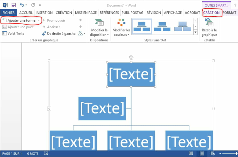 Comment supprimer une forme dans un organigramme sur Word ?