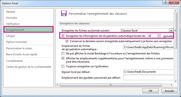 Où trouver les sauvegarde automatique Excel ?